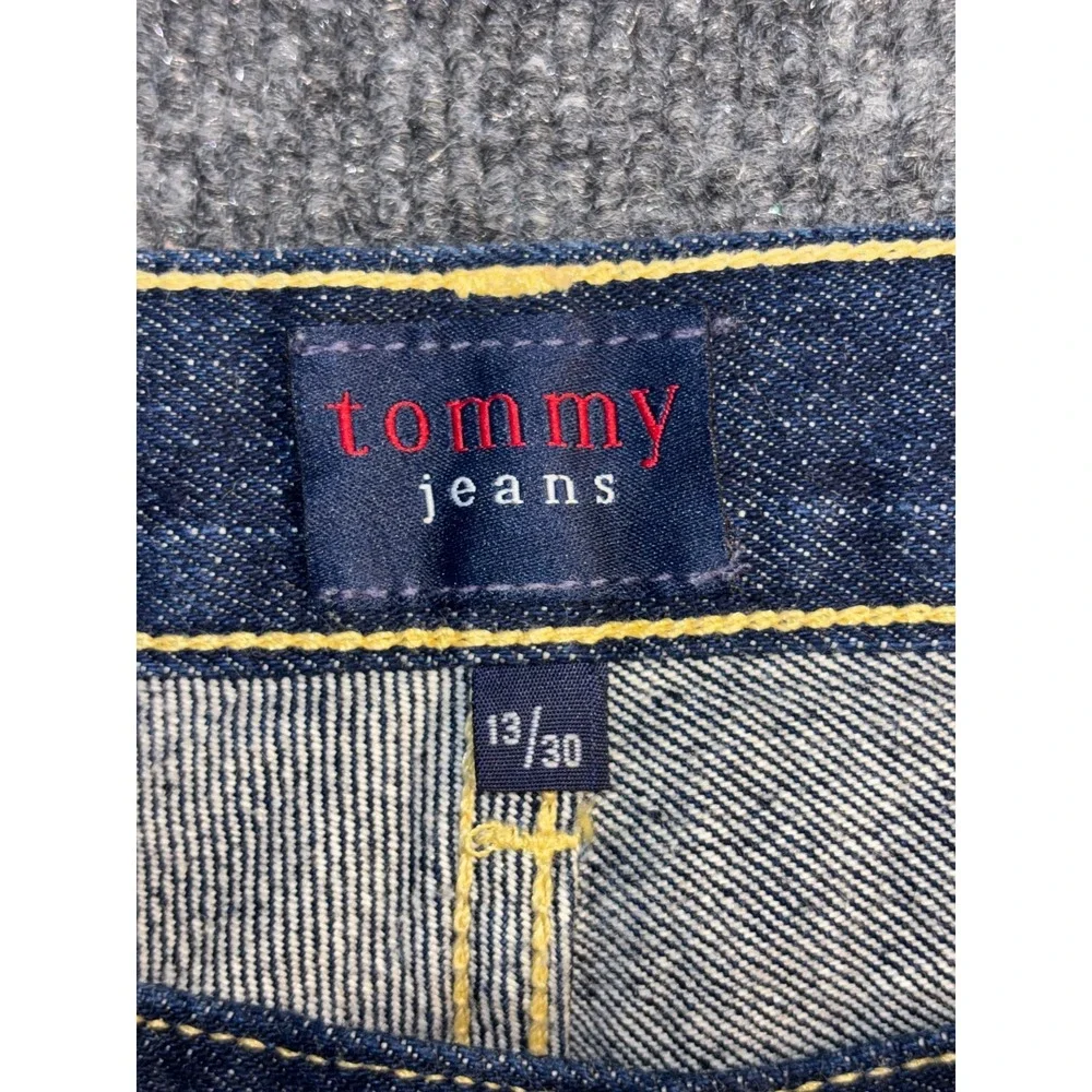 Tommy Jeans Womens 13/30 Blue Denim Mid Rise Straight Contrast Stitch‎ Dark Wash
